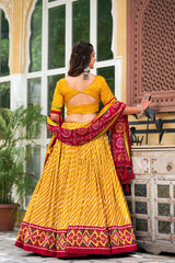 Yellow Tussar Silk Lehenga Choli with Leheriya Print and Bandhani Dupatta