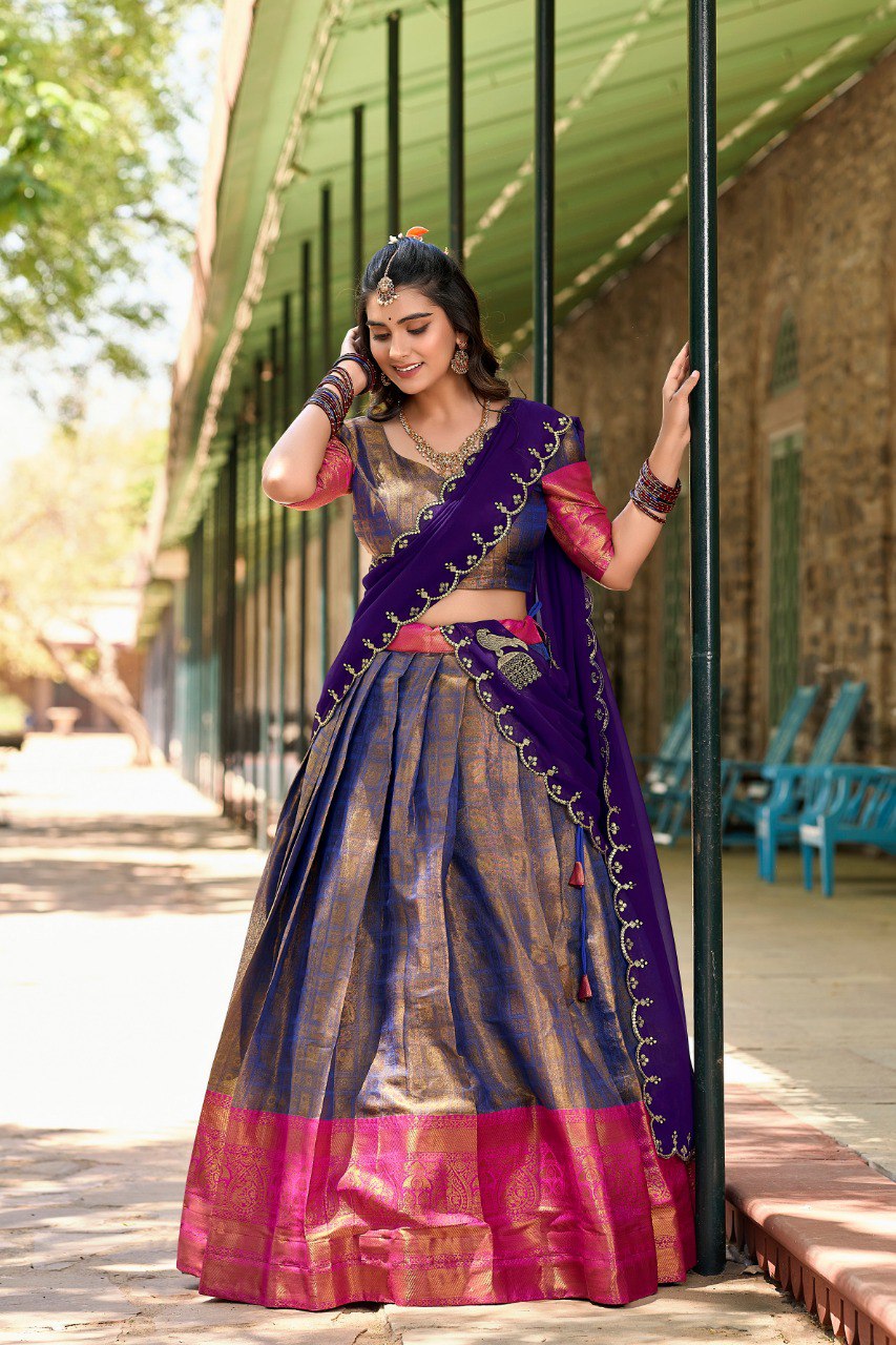 Blue Kanjivaram Silk Lehenga Choli with Regal Zari Weaving