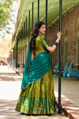 Green Kanjivaram Silk Lehenga Choli with Zari Weaving and Embroidered Dupatta