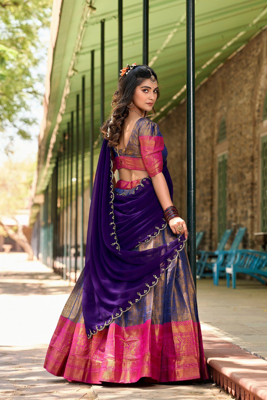 Blue Kanjivaram Silk Lehenga Choli with Regal Zari Weaving