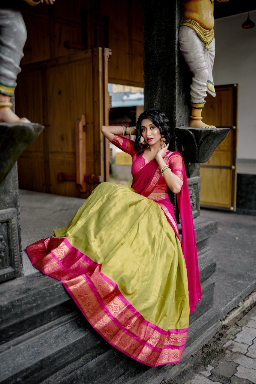 Elegant Green Kanchipuram Silk Lehenga Choli with Zari Work