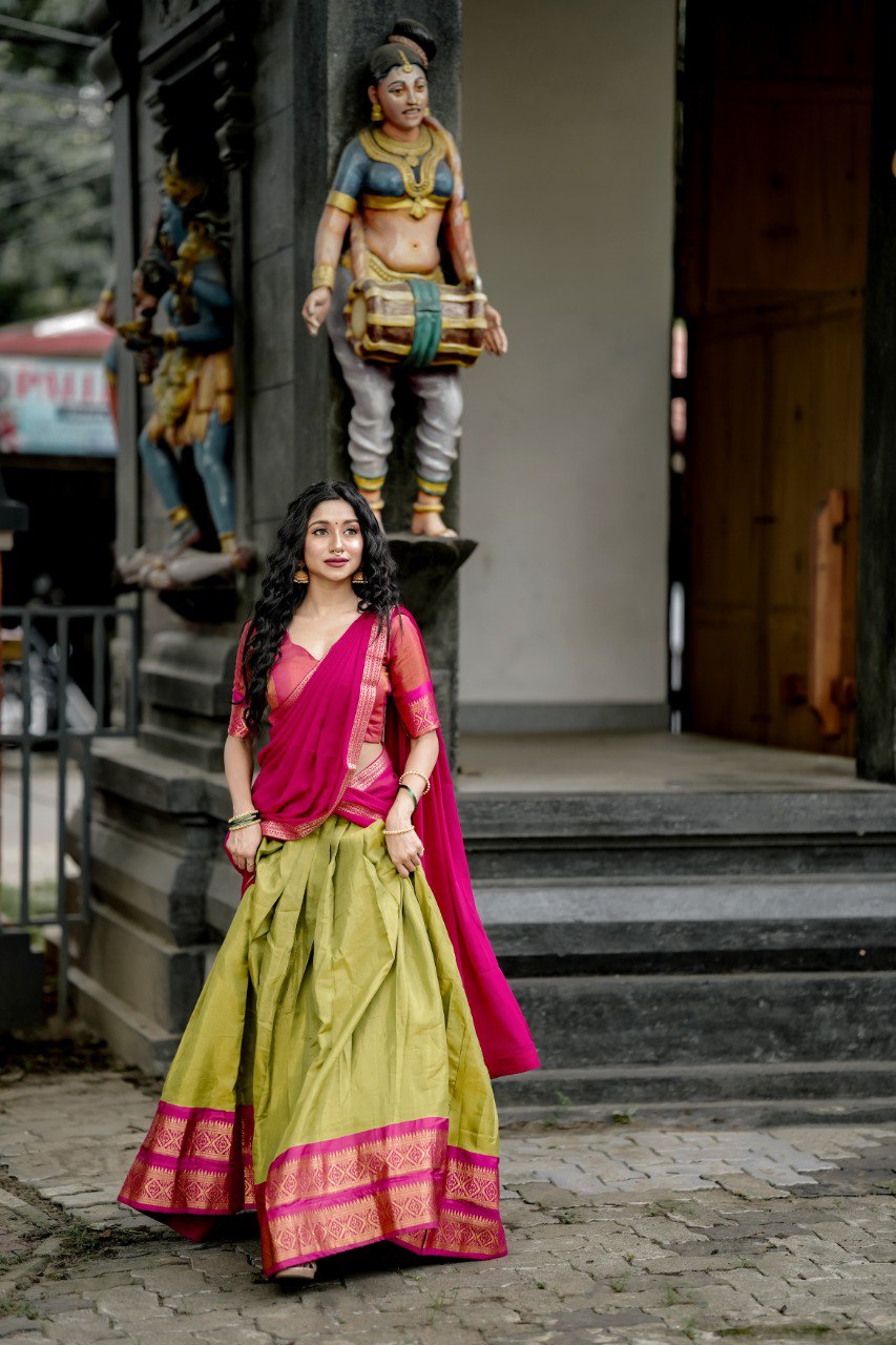 Elegant Green Kanchipuram Silk Lehenga Choli with Zari Work