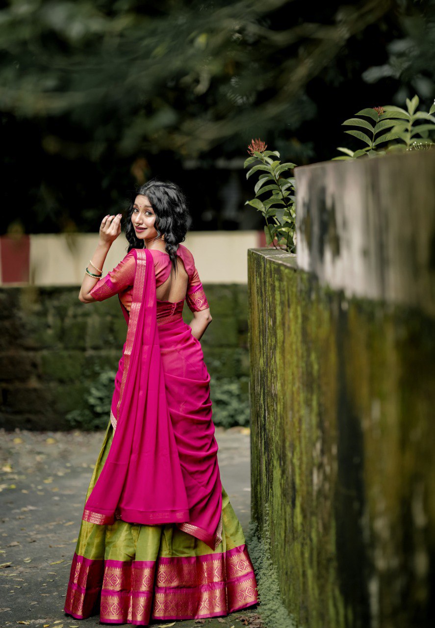 Elegant Green Kanchipuram Silk Lehenga Choli with Zari Work