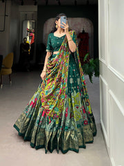 Green Tussar Silk Kalamkari Lehenga Choli with Gotta Patti Dupatta