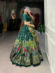 Green Tussar Silk Kalamkari Lehenga Choli with Gotta Patti Dupatta