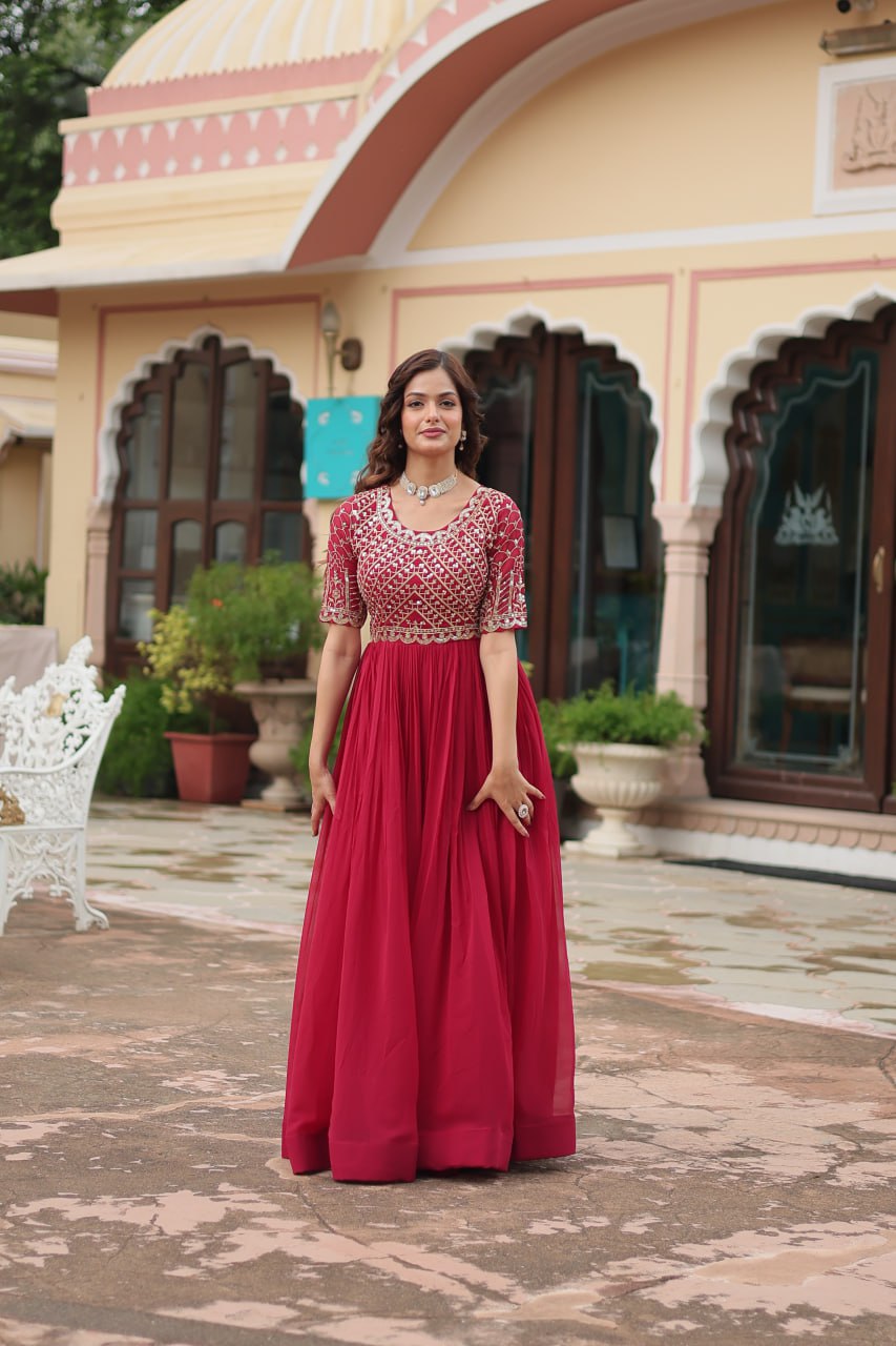 Premium Faux Blooming Designer Gown with Zari & Sequins Embroidery