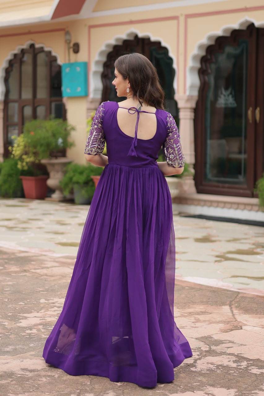 Premium Faux Blooming Designer Gown with Zari & Sequins Embroidery