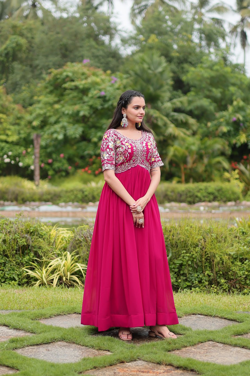 Premium Designer Gown - Embroidered Faux Blooming with Zari & Sequins