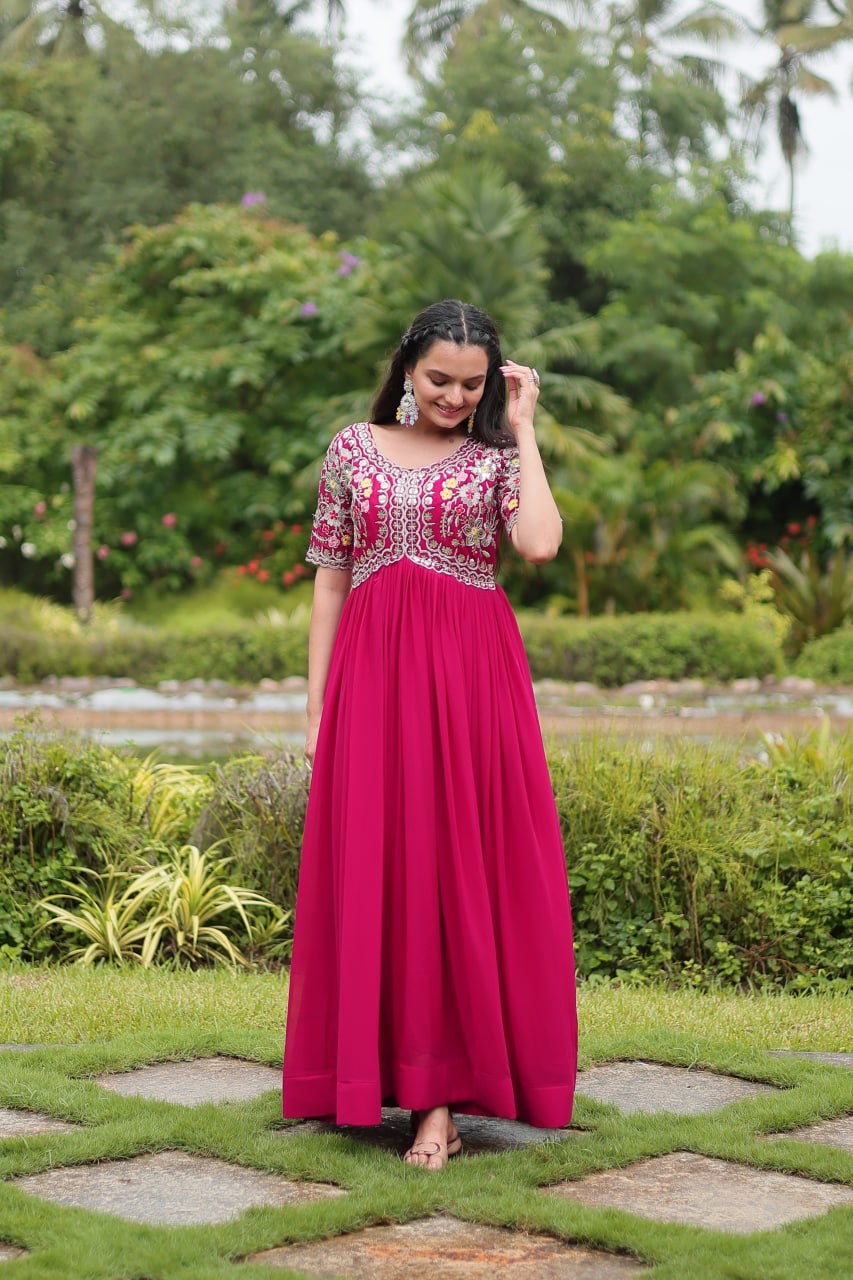 Premium Designer Gown - Embroidered Faux Blooming with Zari & Sequins