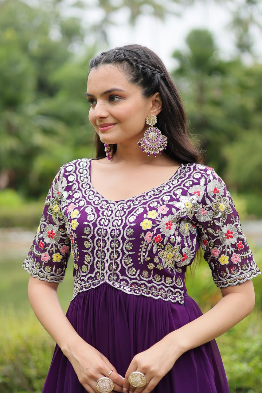 Premium Designer Gown - Embroidered Faux Blooming with Zari & Sequins