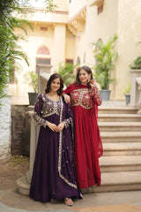 Elegant Faux Blooming Gown with Multi-Embroidered Sequins & Zari Work