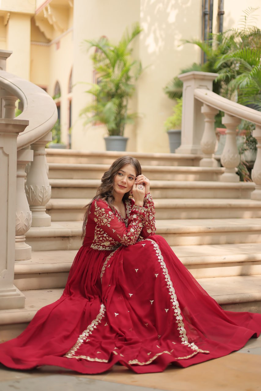 Elegant Faux Blooming Gown with Multi-Embroidered Sequins & Zari Work