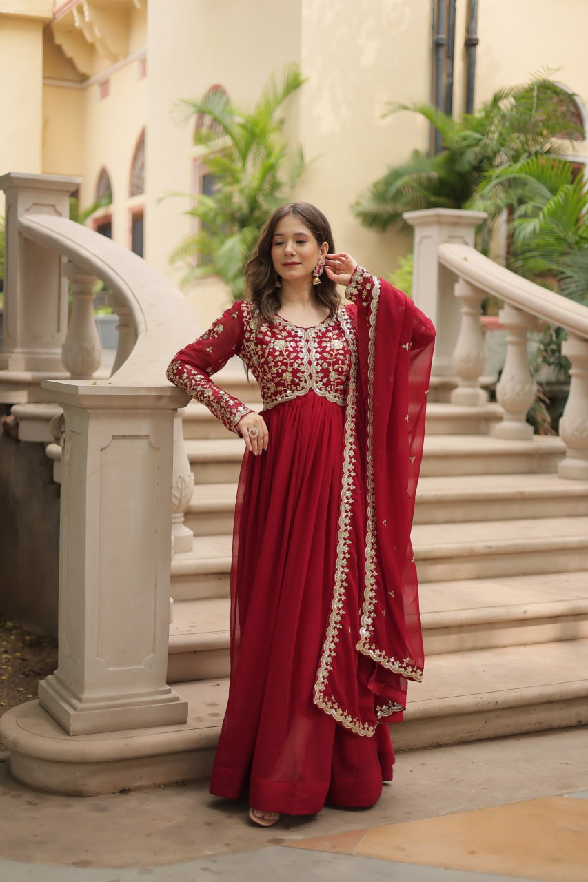 Elegant Faux Blooming Gown with Multi-Embroidered Sequins & Zari Work