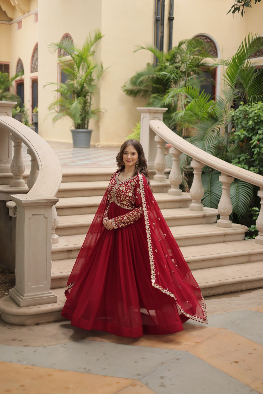 Elegant Faux Blooming Gown with Multi-Embroidered Sequins & Zari Work