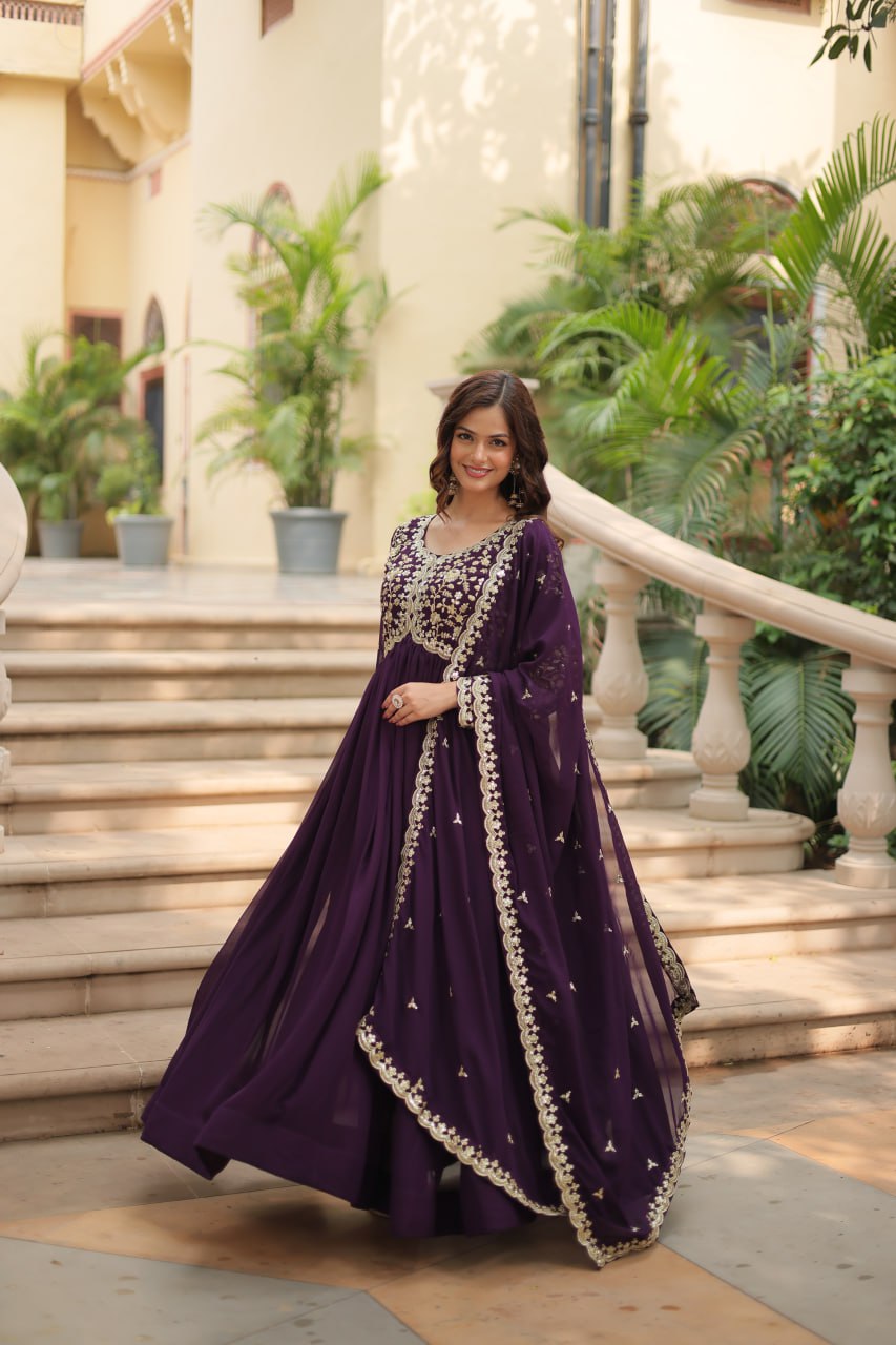 Elegant Faux Blooming Gown with Multi-Embroidered Sequins & Zari Work