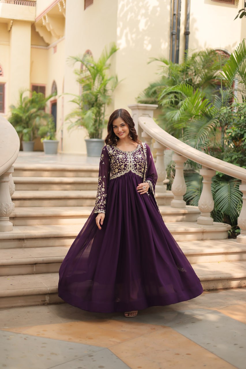 Elegant Faux Blooming Gown with Multi-Embroidered Sequins & Zari Work