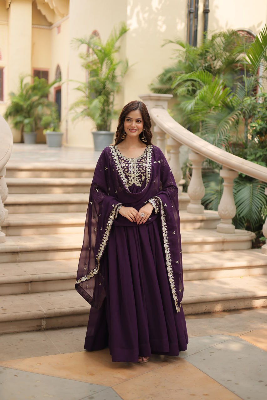 Elegant Faux Blooming Gown with Multi-Embroidered Sequins & Zari Work