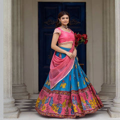 Festive Glow - Embroidered Kalamkari Lehenga Choli Set