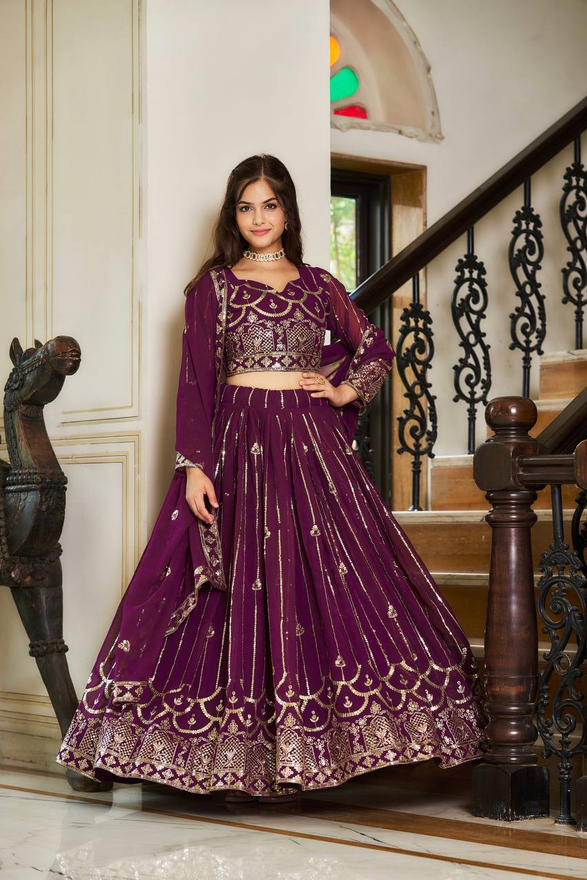 Heavy Fox Georgette Lehenga Choli Set – Embroidery Sequence Work