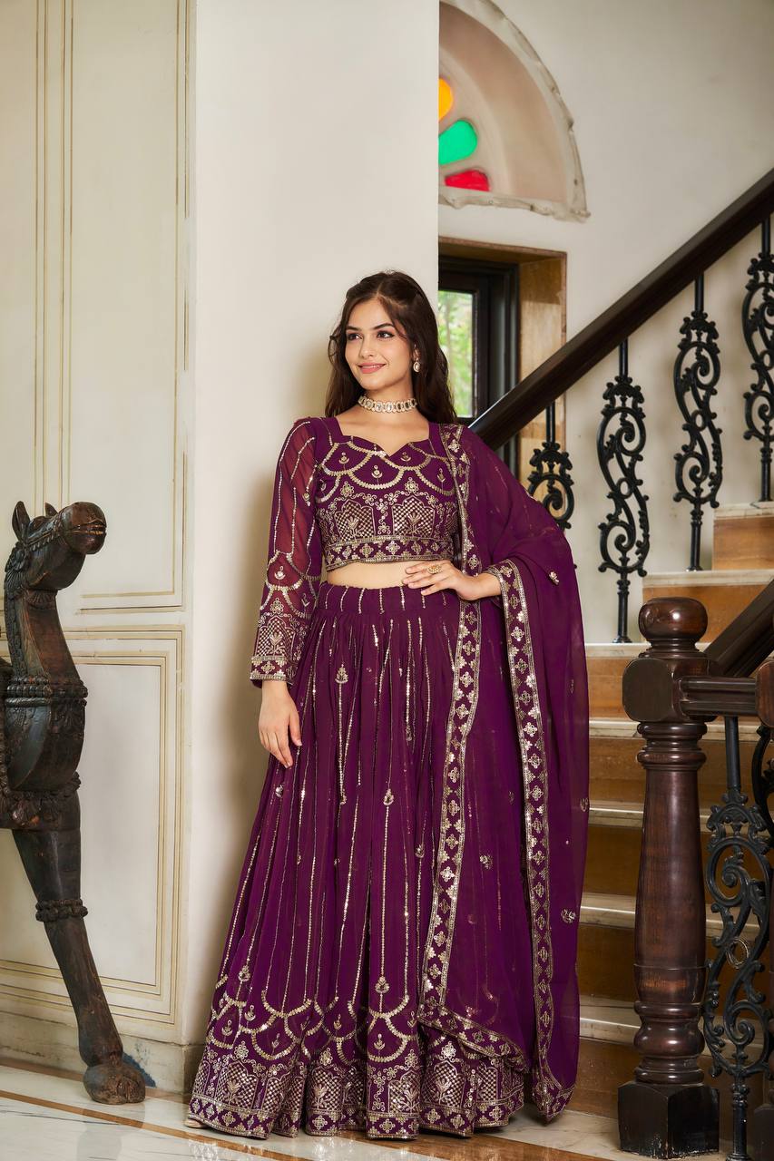 Heavy Fox Georgette Lehenga Choli Set – Embroidery Sequence Work