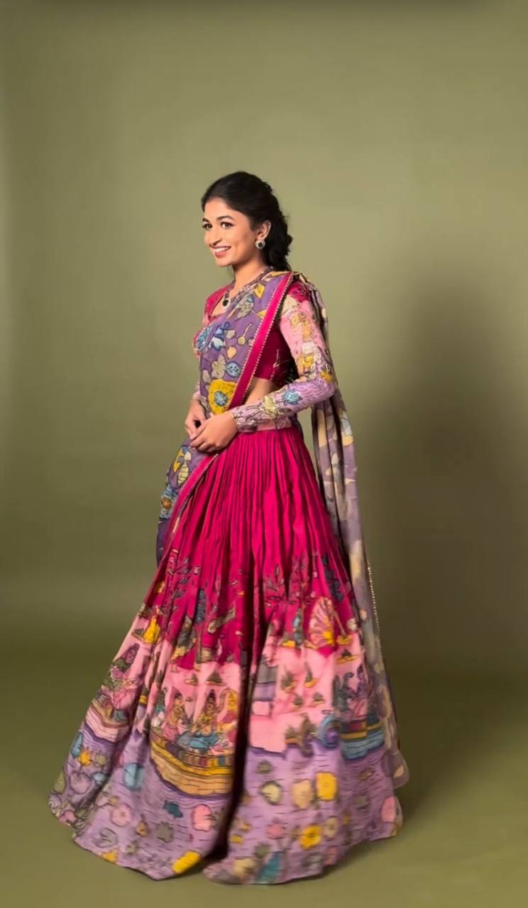 Elegant Festive Cotton Kalamkari Lehenga Set