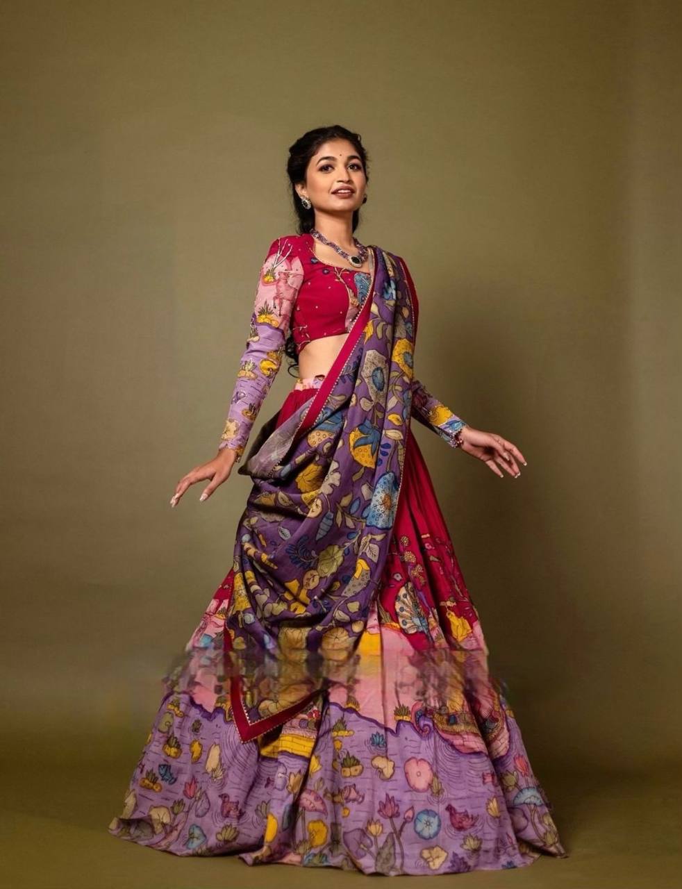 Elegant Festive Cotton Kalamkari Lehenga Set