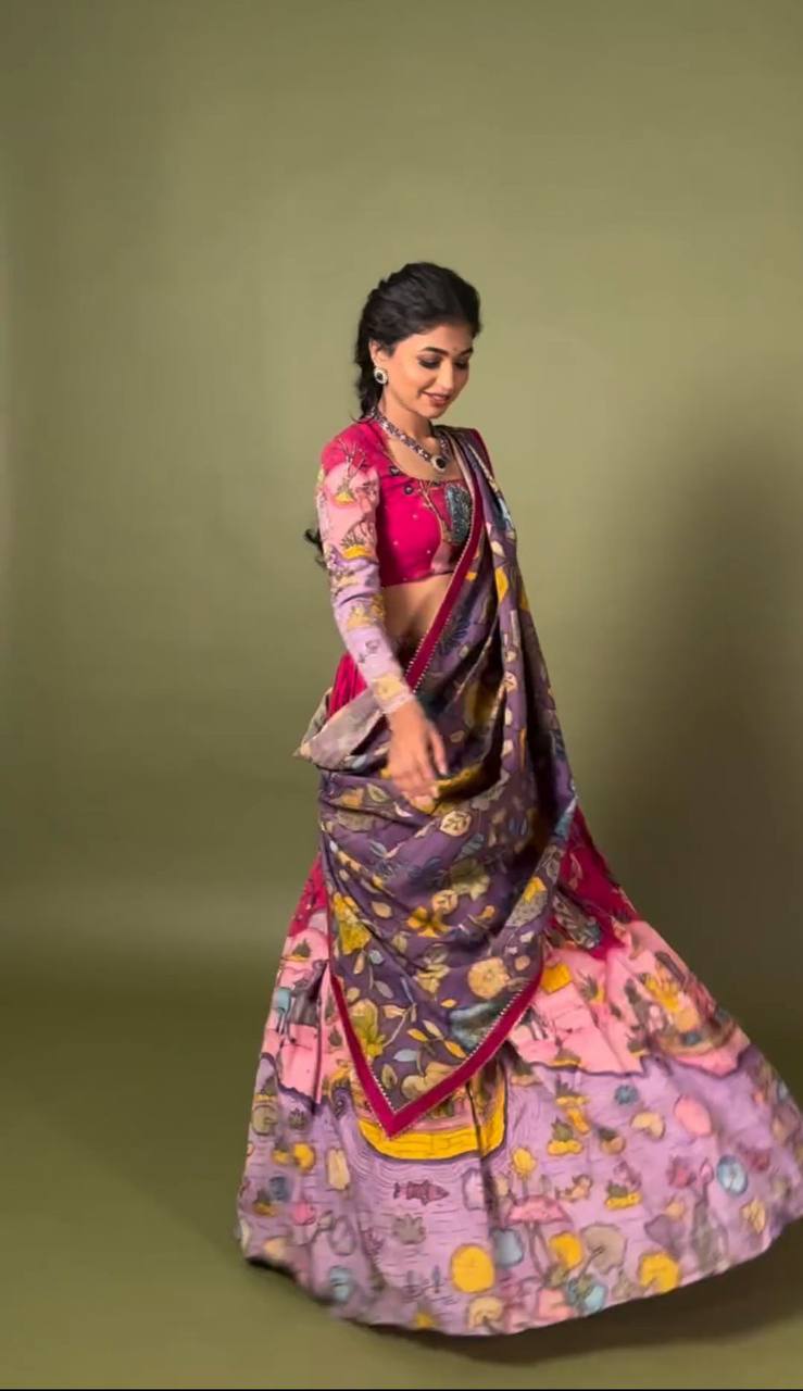 Elegant Festive Cotton Kalamkari Lehenga Set