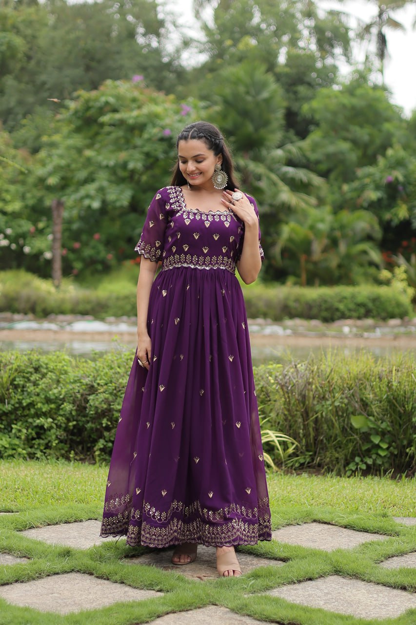 Elegant Faux Blooming Designer Gown with Zari & Sequins Embroidery