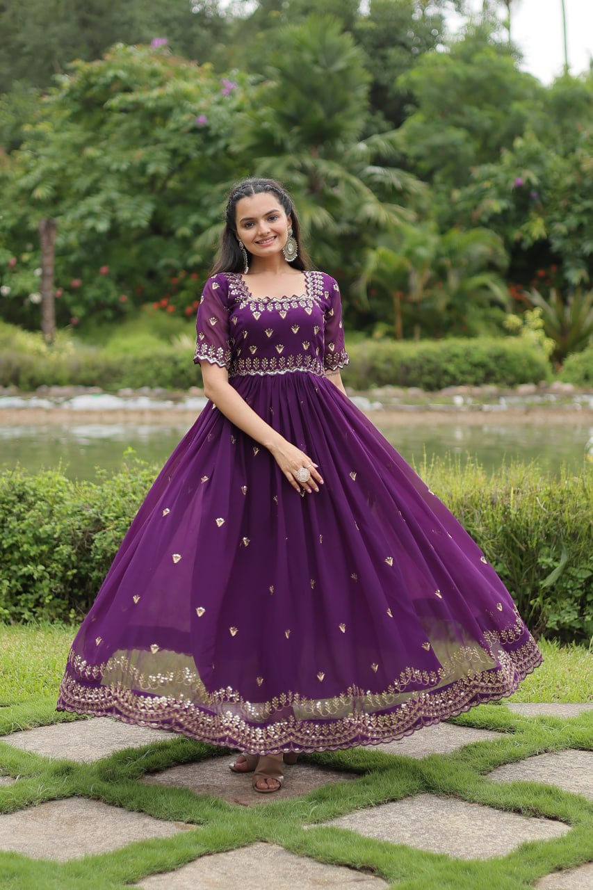 Elegant Faux Blooming Designer Gown with Zari & Sequins Embroidery