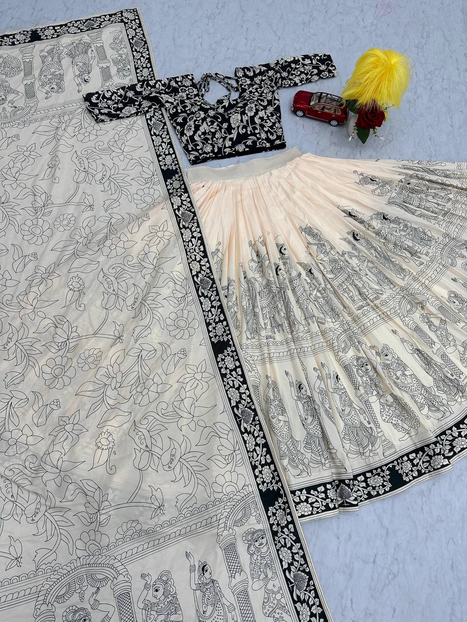 Festival Special Kalamkari Cotton Lehenga Choli Set with Dupatta