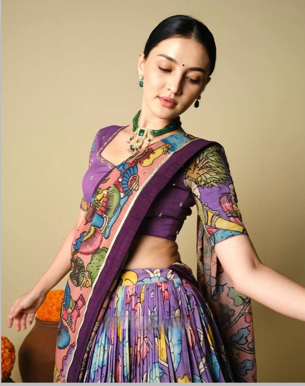 Festival Special Kalamkari Print Lehenga Choli Set with Dupatta