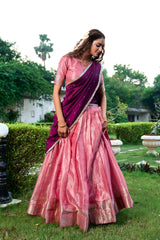 Pink Kanchipuram Silk Half Saree with Designer Dupatta