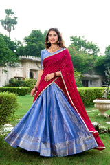 Blue Kanchipuram Silk Half Saree Set for Traditional Occasions