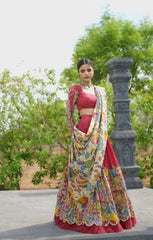 Festival-Ready Kalamkari-Print Lehenga Choli with Elegant Dupatta