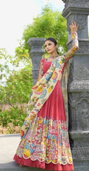 Festival-Ready Kalamkari-Print Lehenga Choli with Elegant Dupatta