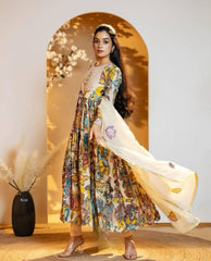 Handcrafted Kalamkari Gown with Georgette Dupatta – Khatali Work & Prints