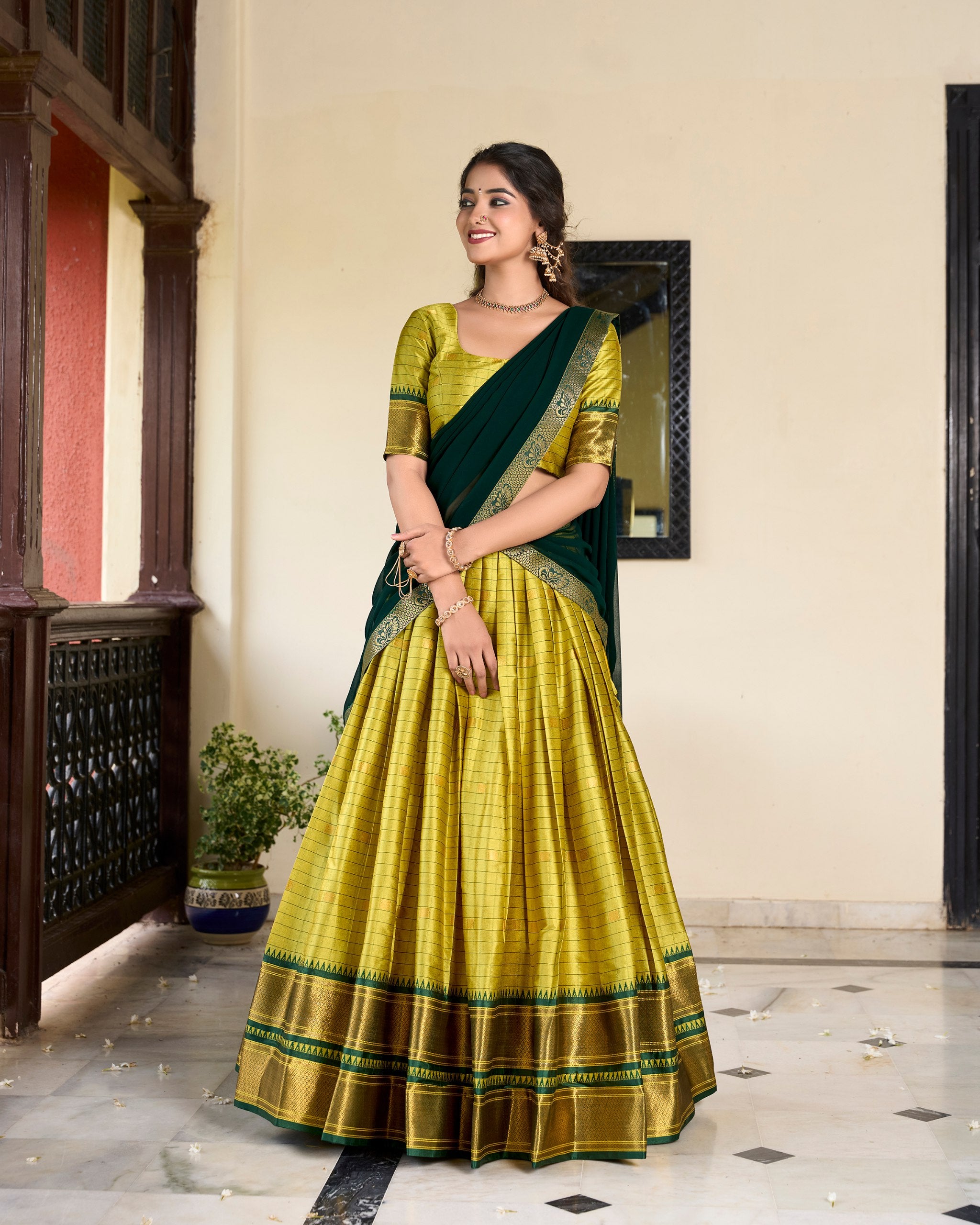 Yellow Paithani Artistry Cotton Silk Lehenga Choli with Weaving Work & Georgette Dupatta