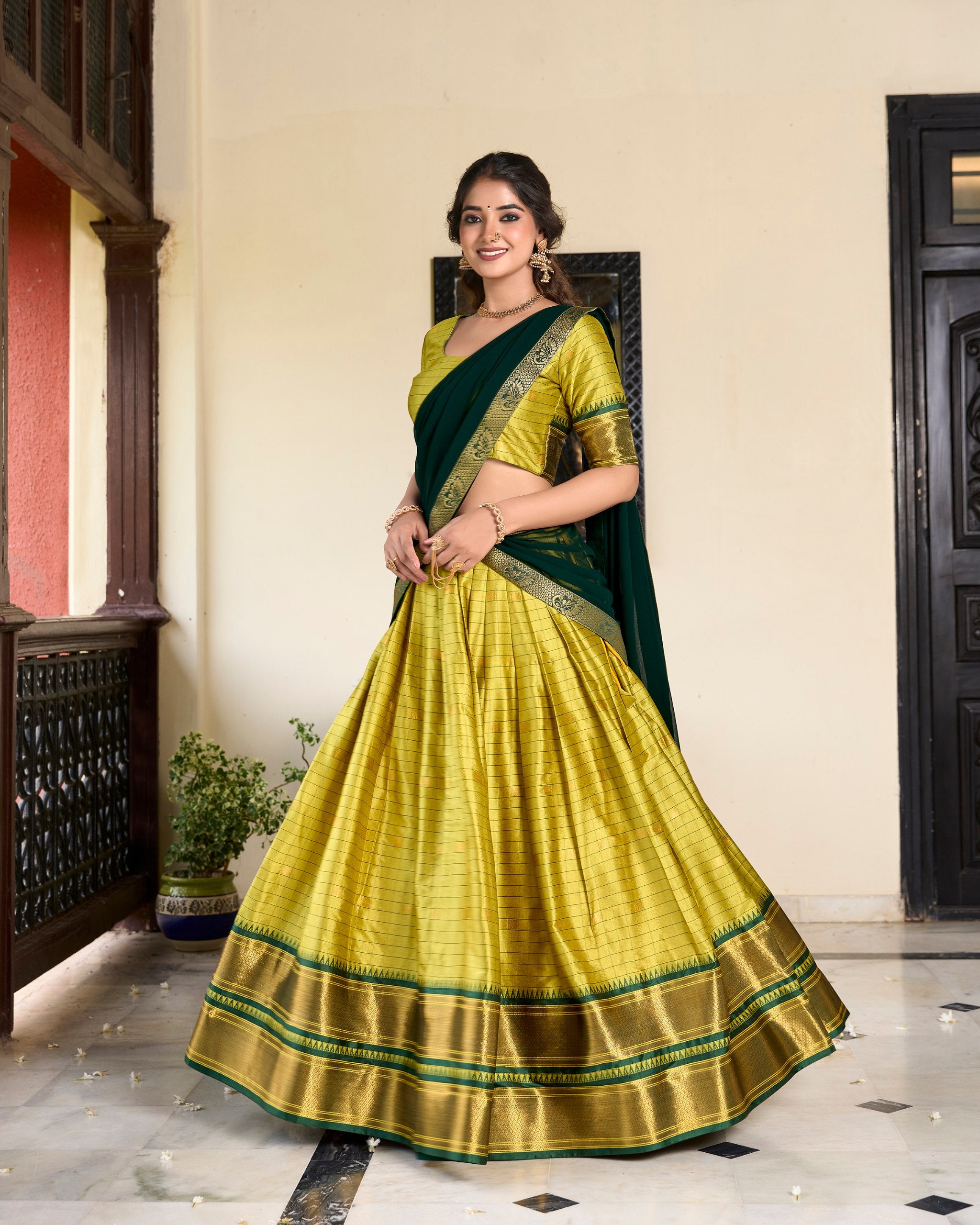 Yellow Paithani Artistry Cotton Silk Lehenga Choli with Weaving Work & Georgette Dupatta