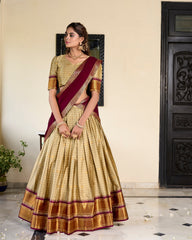 Gold Paithani Artistry Cotton Silk Lehenga Choli with Georgette Dupatta