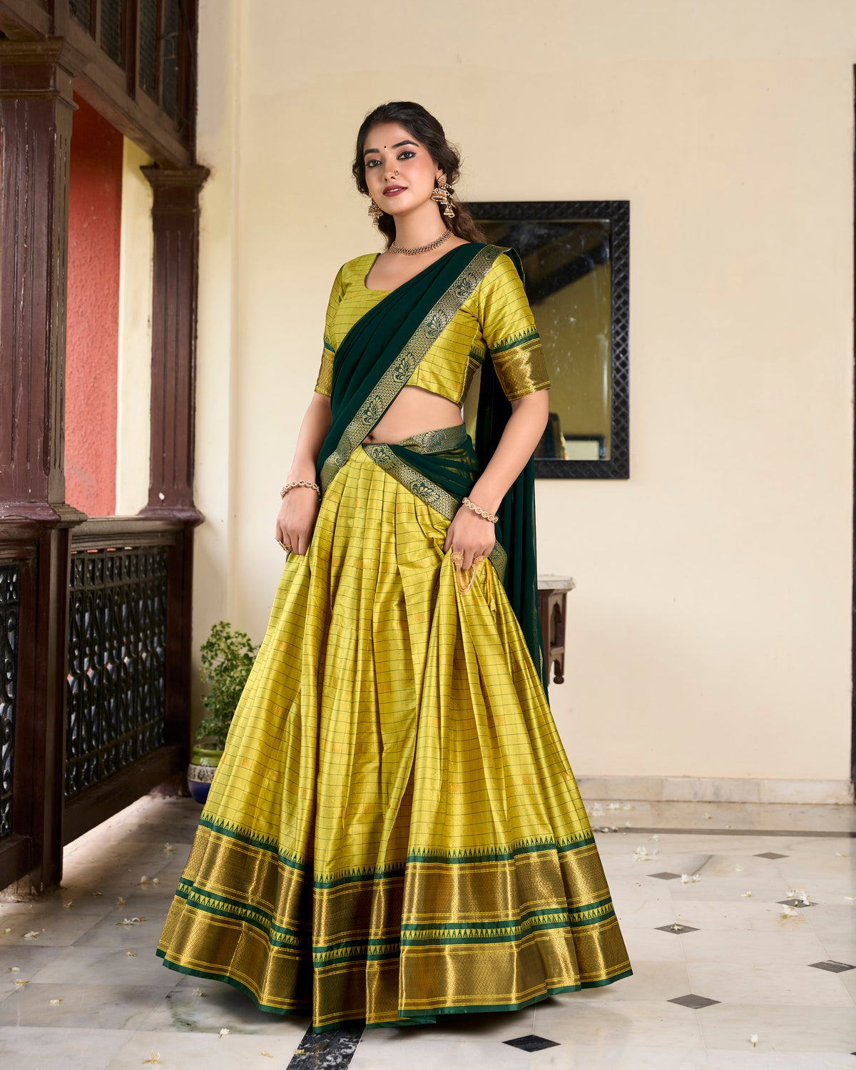 Yellow Paithani Artistry Cotton Silk Lehenga Choli with Weaving Work & Georgette Dupatta