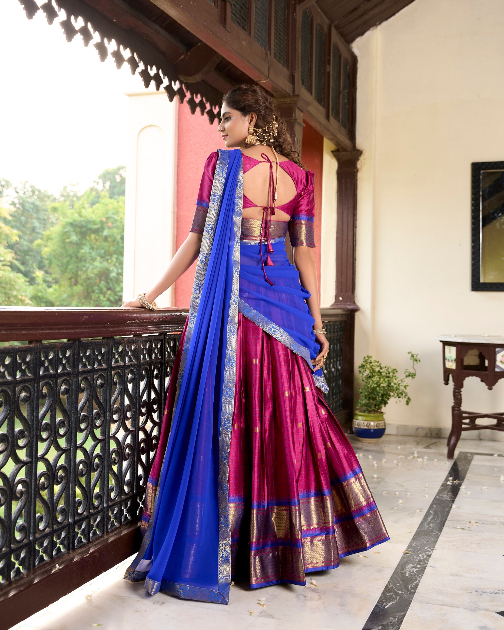 Elegant Pink Cotton Silk Lehenga Choli with Paithani Weaving & Georgette Dupatta