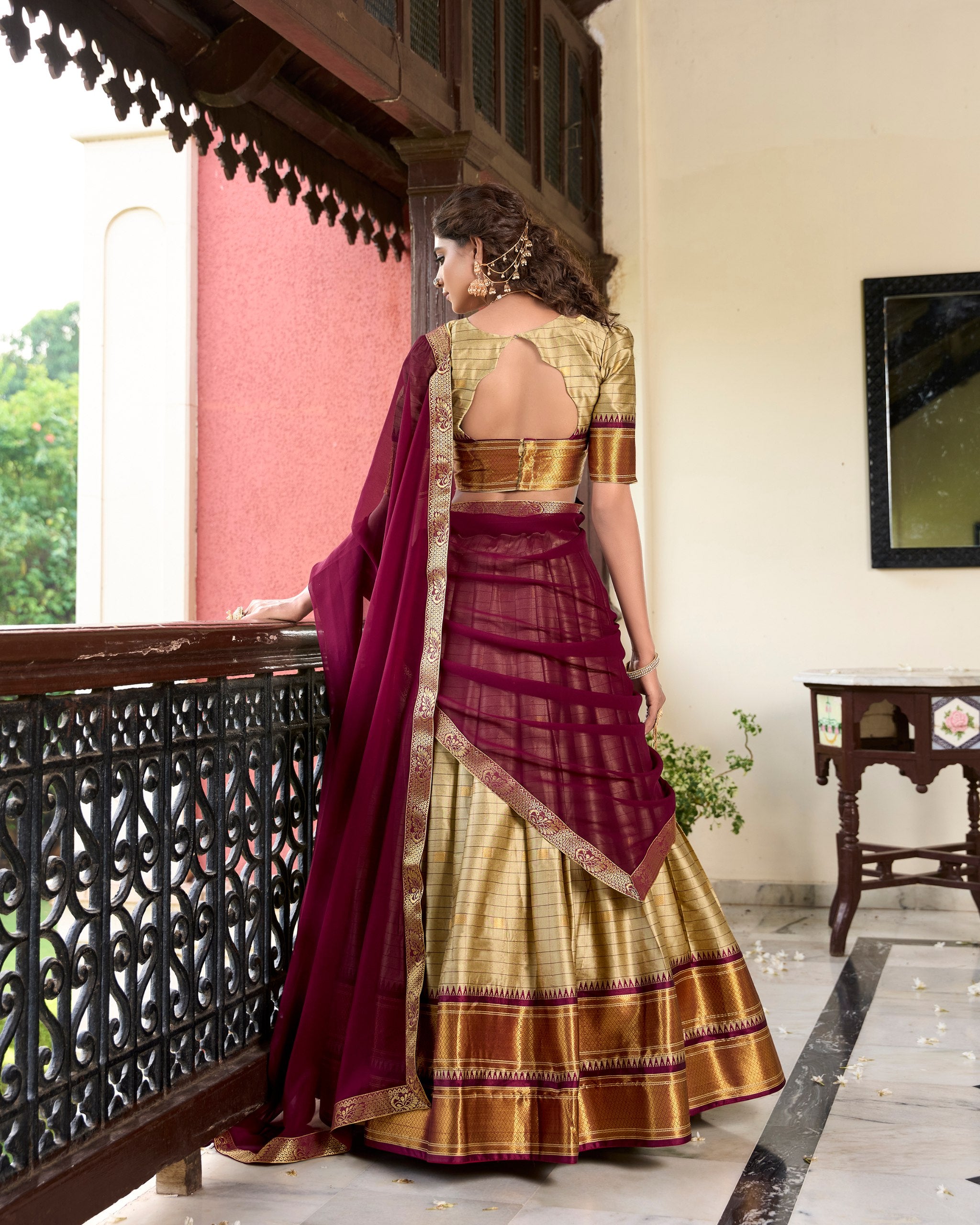 Gold Paithani Artistry Cotton Silk Lehenga Choli with Georgette Dupatta