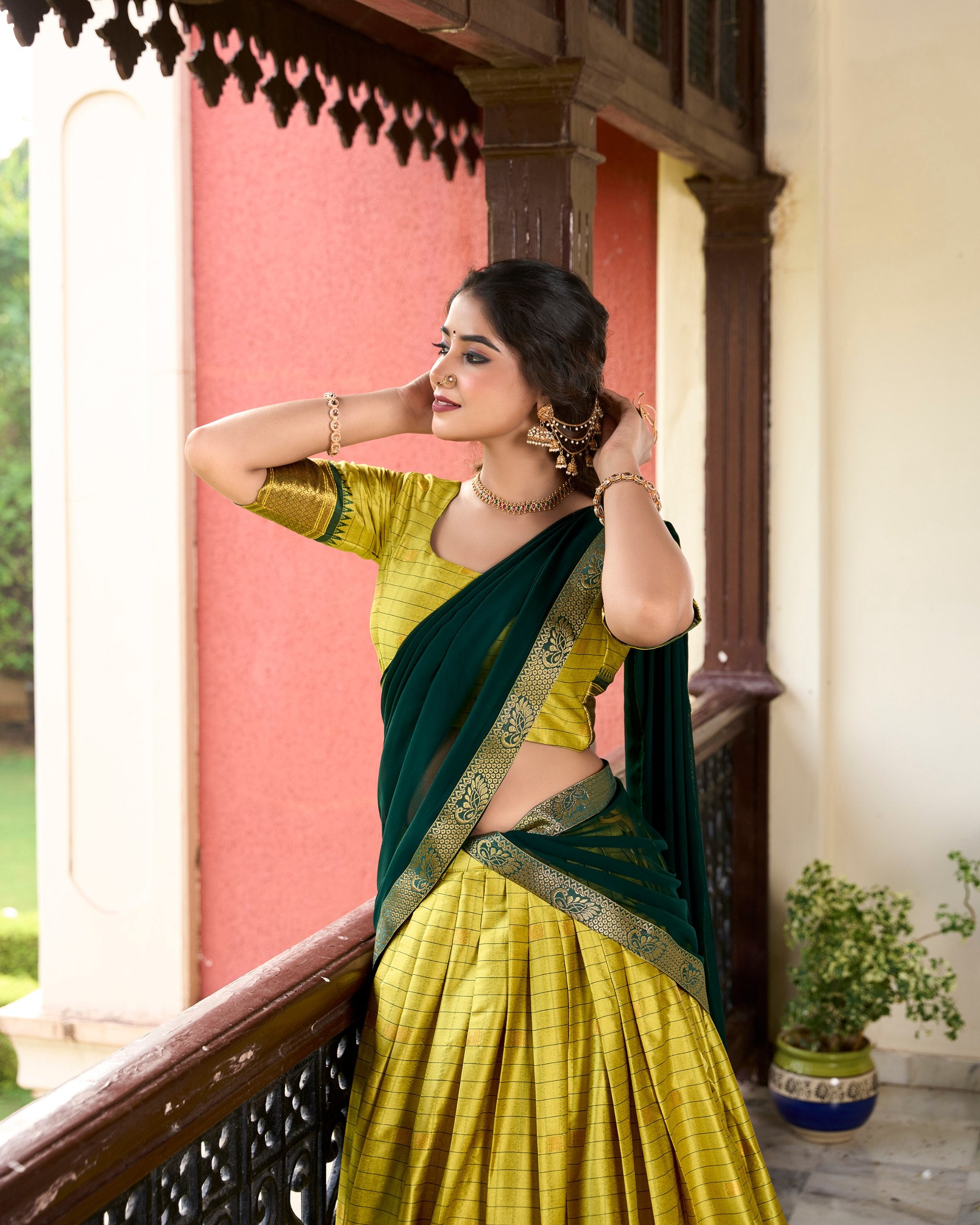 Yellow Paithani Artistry Cotton Silk Lehenga Choli with Weaving Work & Georgette Dupatta