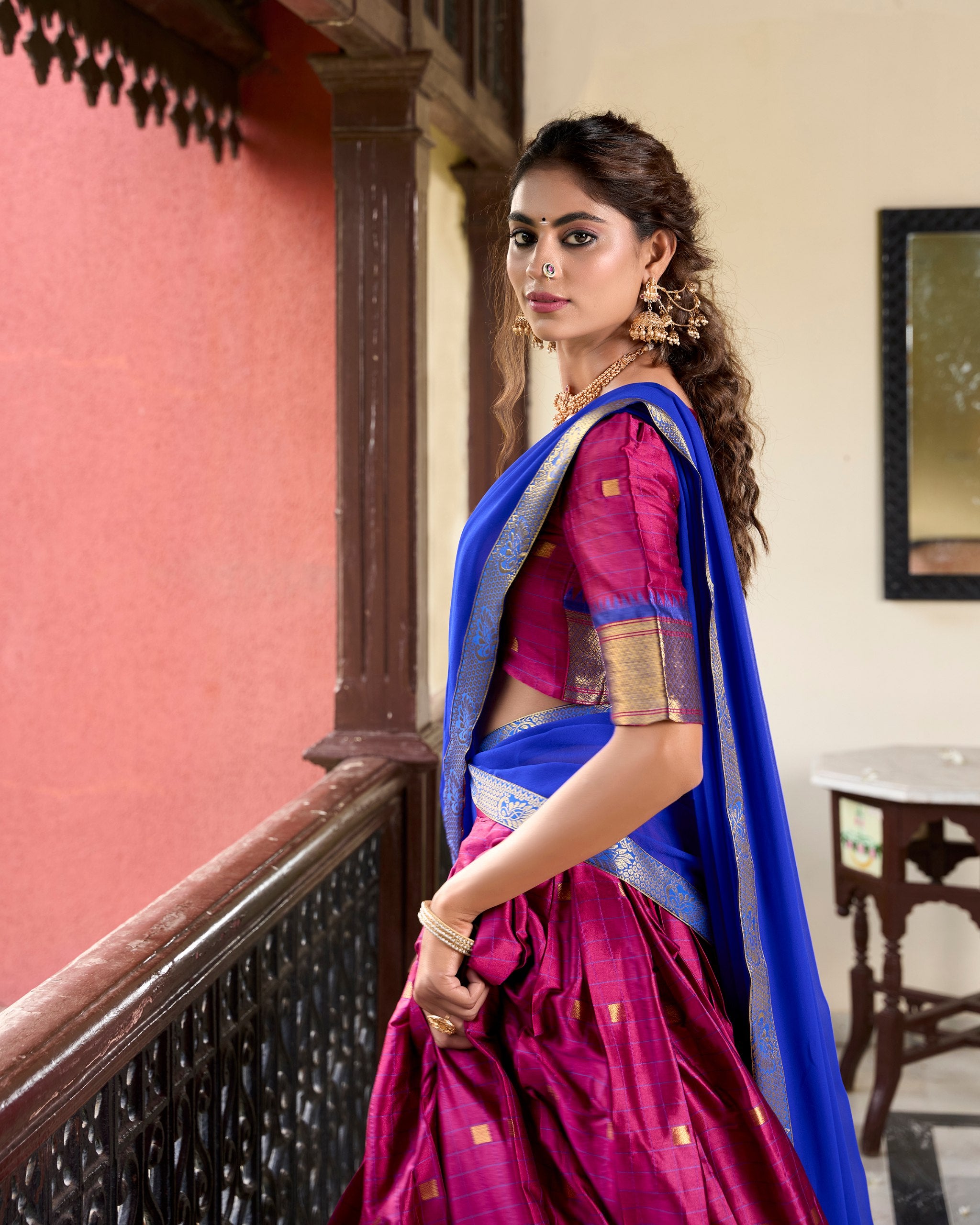 Elegant Pink Cotton Silk Lehenga Choli with Paithani Weaving & Georgette Dupatta