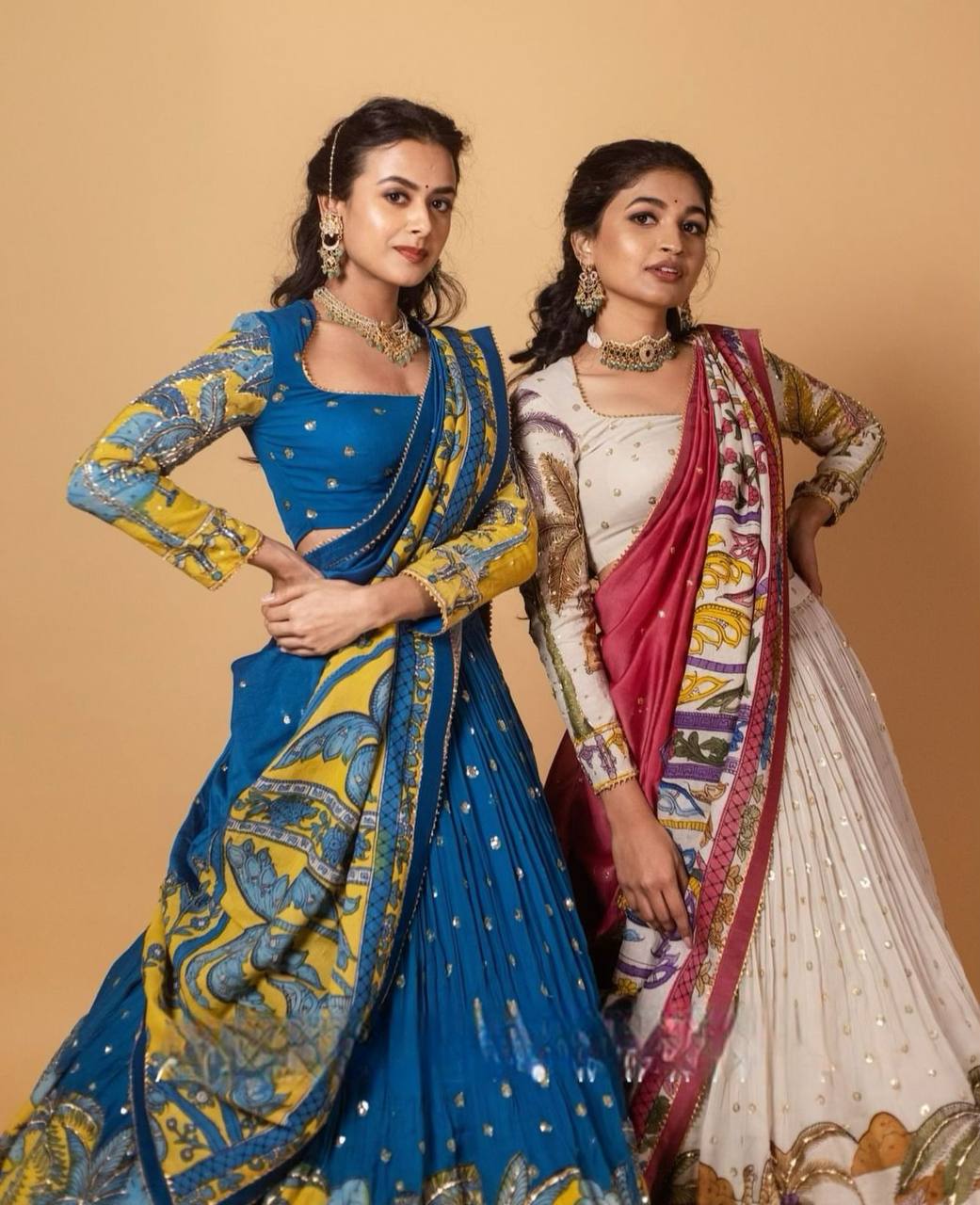 Festive Special Kalamkari Chent Crepe Lehenga Choli with Sequins and Embroidery – Fully Stitched