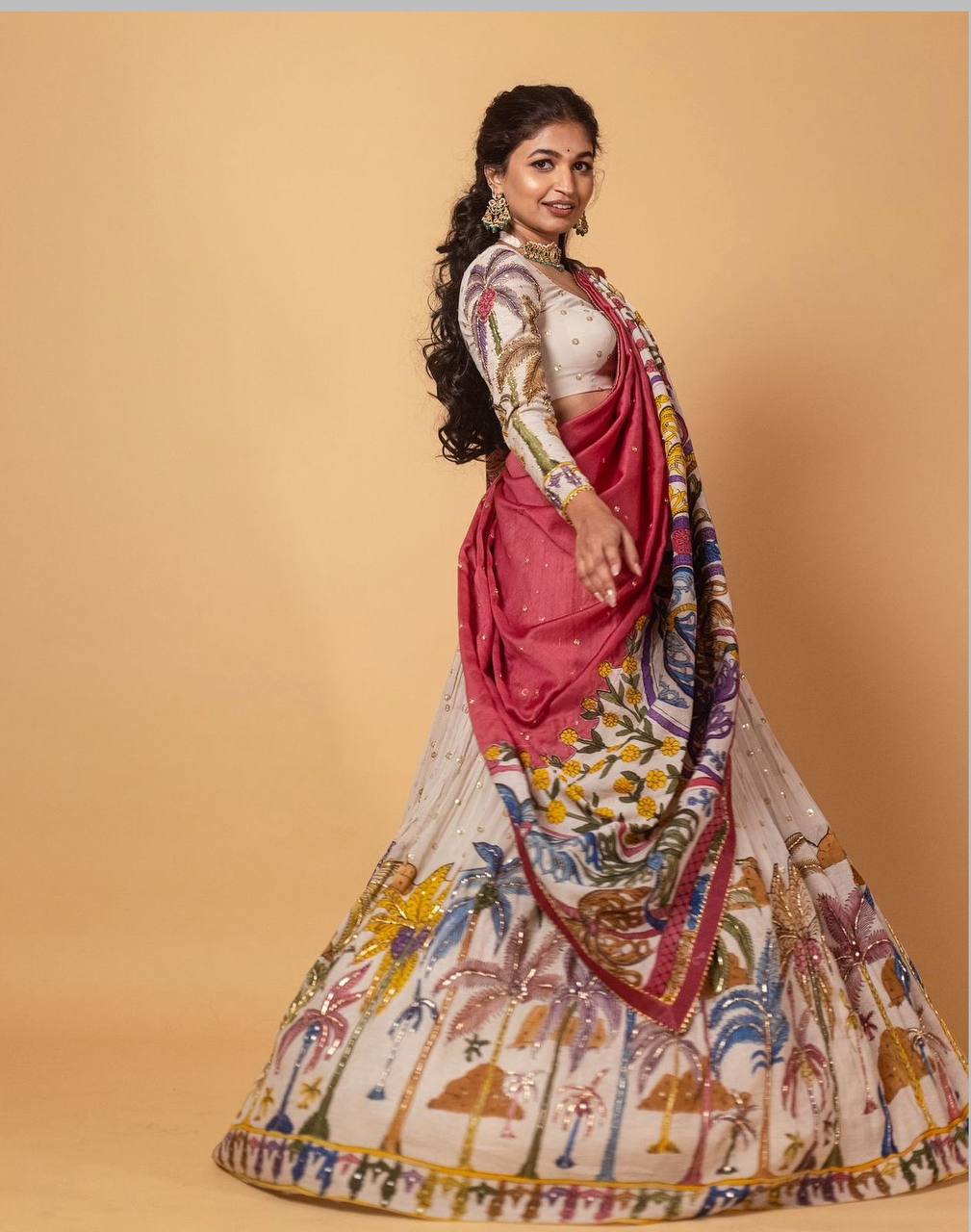 Festive Special Kalamkari Chent Crepe Lehenga Choli with Sequins and Embroidery – Fully Stitched