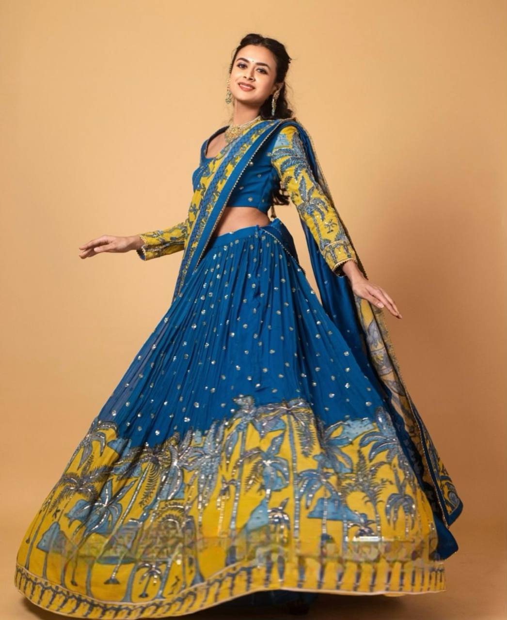 Festive Special Kalamkari Chent Crepe Lehenga Choli with Sequins and Embroidery – Fully Stitched