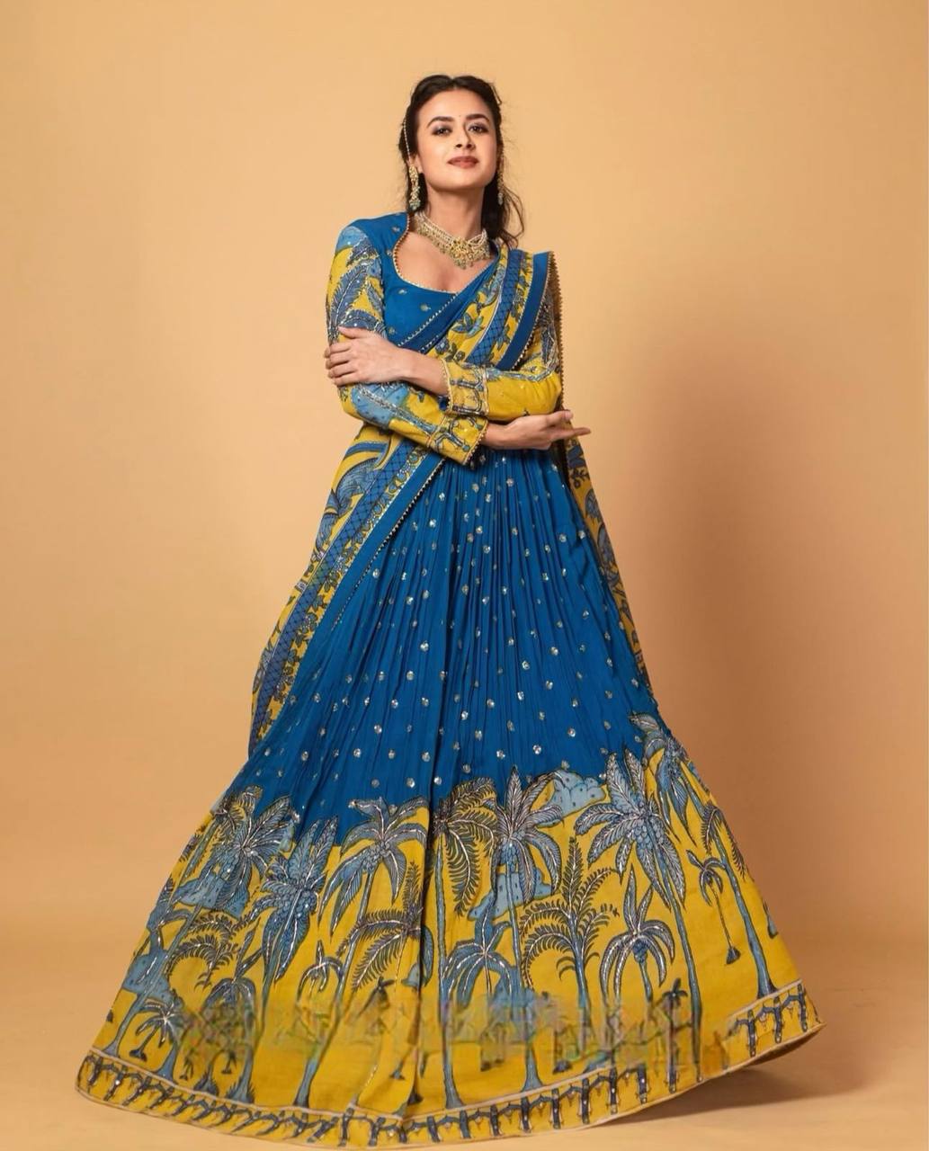 Festive Special Kalamkari Chent Crepe Lehenga Choli with Sequins and Embroidery – Fully Stitched