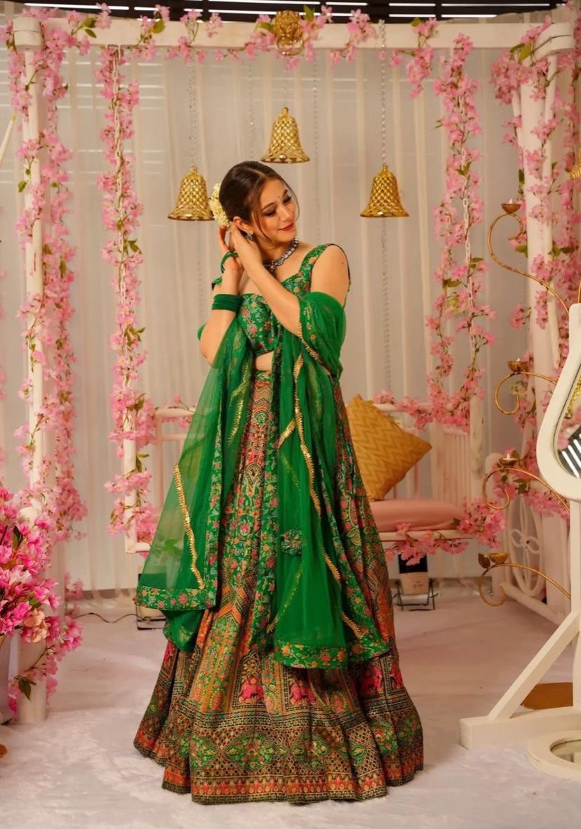 Elegant Digital Printed Lehenga Set with Organza Silk Blouse & Georgette Dupatta