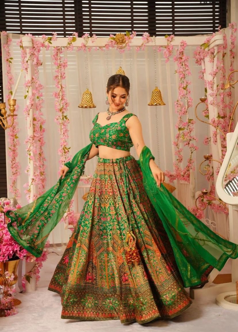 Elegant Digital Printed Lehenga Set with Organza Silk Blouse & Georgette Dupatta